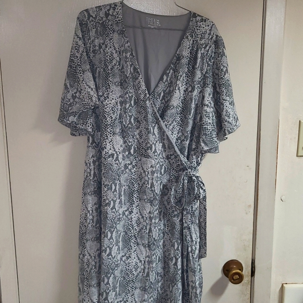 Time And Tru Womens Mock Wrap Dress, Snake Skin Pattern